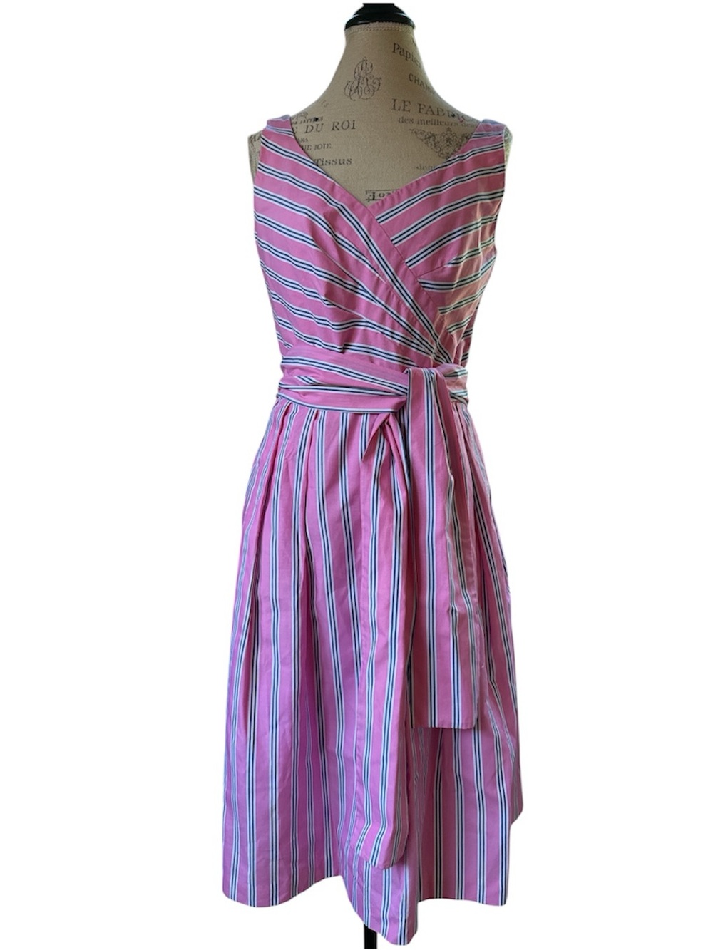 Talbots preppy pink & blue striped fit and flare midi dress EUC size 8
